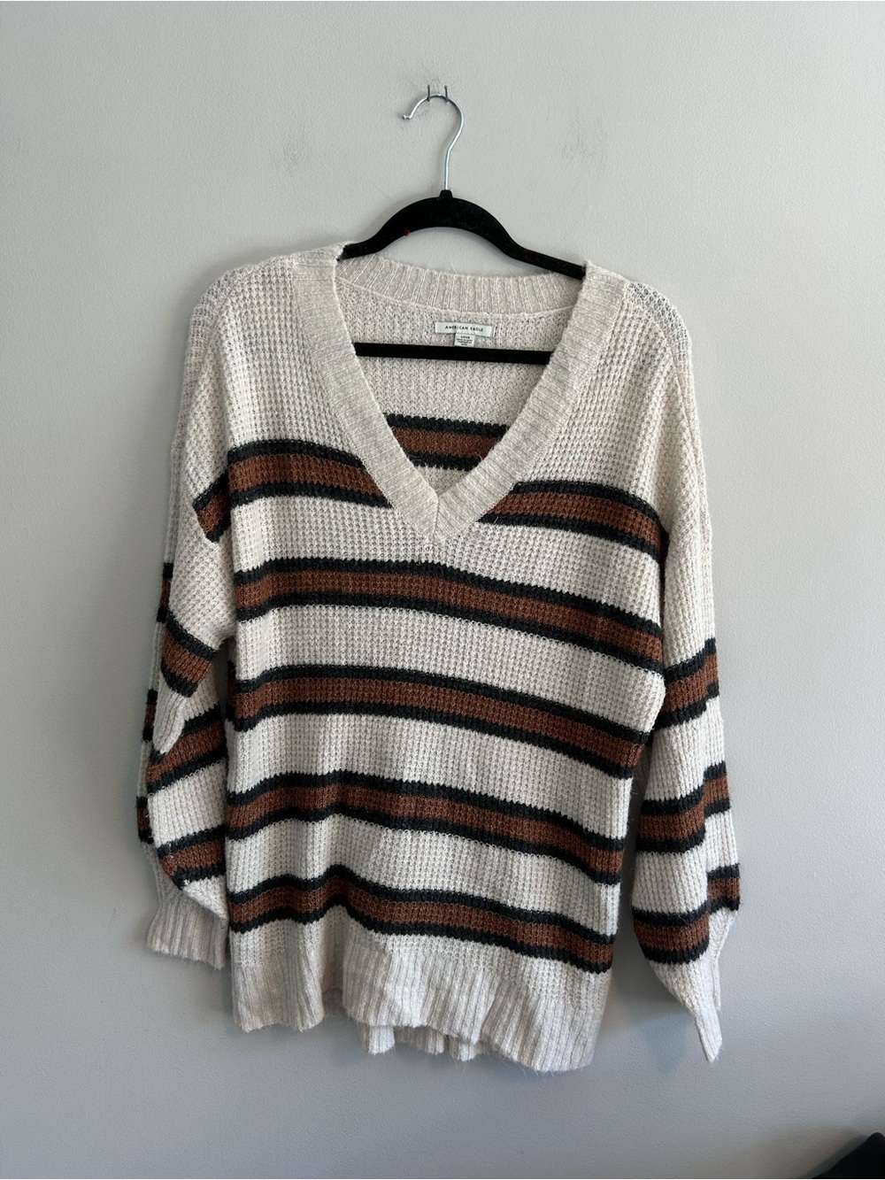 American eagle small brown striped knit vneck sweater